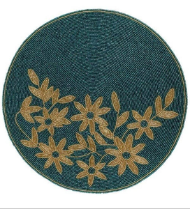 Decorative Handmade Beaded <b>Round</b> Light <b>Gold</b> <b>Placemat</b> Handmade Beaded Place Mat for Dining Table Dining by glowin fashion - Product Image 6