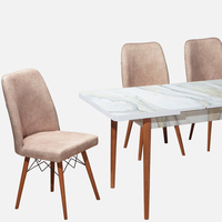 Table à manger extensible moderne avec 6 chaises, plateau en aggloméré, pieds en bois, durable, imperméable, écologique, forme rectangulaire réglable