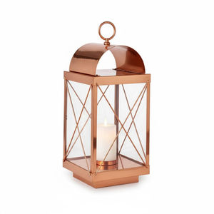 Farol Colgante Vintage de Hierro y Vidrio con Acabado en Cobre, Portavelas para Decoración de Interiores, Hogar y Jardín, Farol de Metal Bronce Antiguo - Product Image 4