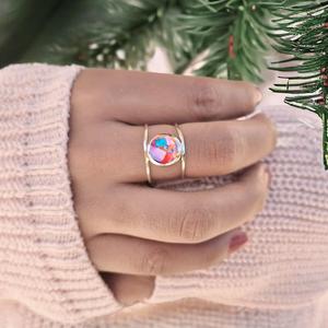 Bague Naturelle Kingman Rose Dahlia Turquoise Bague en Argent Fait à la Main Rose Oyster Turquoise pour Femme - Product Image 3