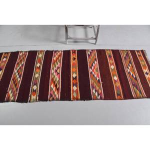 Turkish Rug, 2.8x7.4 ft <b>Runner</b> Rug, <b>Red</b> Orange Herki Wool Rug - Product Image 3