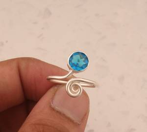 สุดยอด925สเตอร์ลิงเงินชุบธรรมชาติสีฟ้าบุษราคัมเครื่องประดับแฟชั่นทำด้วยมือแหวนขนาด9มม. - Product Image 4