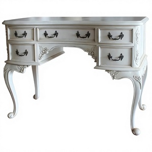 Antique White Painted Mahogany Executive Writing <b>Desk</b> 6 <b>Drawers</b> Ergonomic Design Water Resistant Glossy Finish 2-Year Warranty - Product Image 1