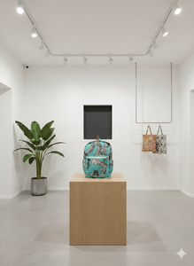 Mochila Acolchada Verde Mar con Diseño Floral Estampado a Mano, Ecológica, Elegante, con Cierre, Ligera, para la Escuela, Viajes y Uso Diario - Product Image 2