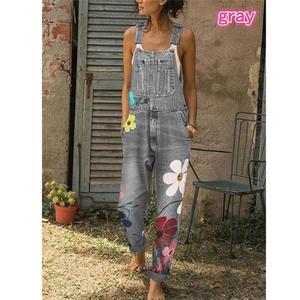 Pantalones con pechera, monos con estampado de flores, pantalones vaqueros azules, Mono para mujer, pantalones con pechera de mezclilla a la moda, monos largos sexis, monos 2025 - Product Image 2