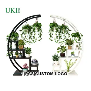 UKIOK 5 Tier Metal Plant Stand Creative Half Moon Shape Ladder Flower Pot Stand Rack for Home Patio