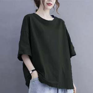 Camiseta holgada informal de algodón con estampado de letras y cuello redondo de manga corta personalizada de alta calidad de secado rápido transpirable para mujer - Product Image 1