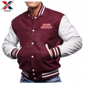 Chaqueta Universitaria Unisex Delgada con Cuello Alto, Mangas de Lana y Cuero, Logotipo Frontal Ecológico, Servicio OEM - Product Image 1