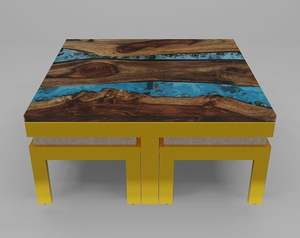 Mesa de Comedor Moderna Cuadrada de Resina y Madera, Tablero de Madera de Acacia, Resina Epoxi Hecha a Mano, Color y Tamaño Personalizables - Product Image 2