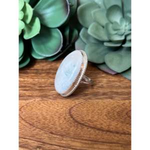 Oval Cut Moonstone & Sterling Silver Statement <b>Ring</b> Rhodium Plated Size 10 - Product Image 4