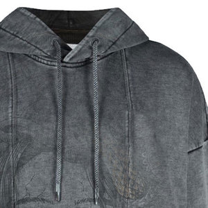 Sudadera con capucha de algodón completa con hombros caídos en negro y logotipo personalizado para hombre, diseño Vintage lavado ácido con patrón sólido en aerosol, capucha 100% - Product Image 4