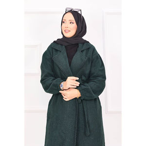 Abrigo Verde Esmeralda con Patrón de Espiga para Mujer, Abrigo de Invierno a la Moda, Forro de Nailon, Capucha de Lana, Cierre de Cremallera, Talla XS, Tweed Tejido, Casual - Product Image 2