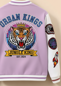 Chaqueta Varsity de Invierno para Hombre con Cuello Alto Color Lavanda |   Chaqueta Bomber de Béisbol con Letras del Logotipo Bordadas en la Parte Delantera |   Cierre de cremallera estilo High Street - Product Image 4