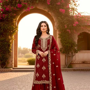 Ensemble haut et palazzo en soie Gmy avec broderie lourde et travail de sequins, travail de diamants Zarkan, broderie en soie Gmy et travail de découpe sur le dupatta - Product Image 3