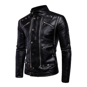 Veste de motard slim fit en cuir véritable pour homme, style vintage, effet vieilli, veste de moto, vêtement d'extérieur tendance pour l'hiver, imperméable et coupe-vent - Product Image 4