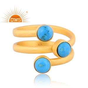 Best Quality Sterling <b>Silver</b> 18K Gold <b>Plated</b> Natural Turquoise Gemstone Spiral Ring Demi Fine Jewelry Manufacturer - Product Image 2