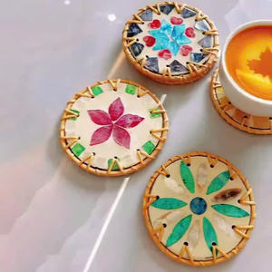 Vietnam factory New Style Rattan Cup <b>coaster</b> Pad Drinking Teacup Small Decorative Placemat <b>coaster</b> with Center <b>Ceramic</b> Pads - Product Image 2