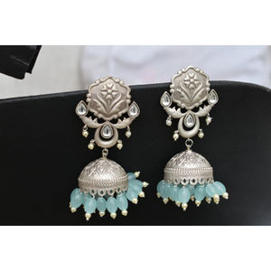 Pendientes de aro con cuentas de piedra de latón con aspecto de plata, diseño nuevo, tradicional, hecho a mano, 2025, para niñas y mujeres - Product Image 2