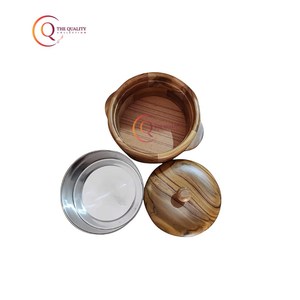 Casserole ronde en bois d'acacia artisanal pour le service du pain Chapati Cuisine Table à manger Outils d'herbes et d'épices à bas prix - Product Image 3