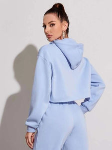 Vente en gros de sweat à capuche court Sky Script pour femmes 45% coton 55% doublure polaire en polyester technique d'impression bouffante occultante solide - Product Image 3