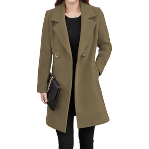 Gabardina larga de un solo pecho para mujer de alta calidad a prueba de viento clásico algodón solapa abrigo delgado con cinturón - Product Image 1