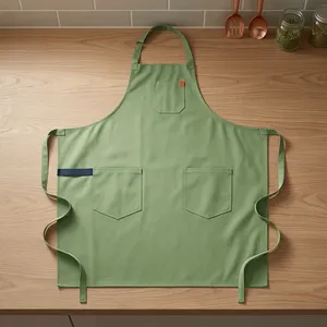 Green Heavy Duty Sleeveless Bib <b>Apron</b> with Three Pockets Canvas Woven Machine Washable for Cooking Daily Use Simple Style - Product Image 1