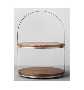 Serveur de desserts à 2 niveaux en bois et en fer avec des collations de forme ronde de la meilleure qualité au prix le plus bas - Product Image 6