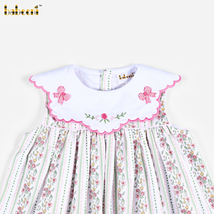 Robe Fille DR4625 à Motifs Floraux Brodés à la Main avec Nœud et Accents de Perles - ODM Enfants Automne 100% Coton Certifié OEKO-TEX Coupe Trapèze - Product Image 1