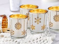 Ensemble de 4 élégants bougeoirs votifs en métal faits à la main, motif sapin de Noël, logo personnalisé, forme pilier, décoration d'intérieur