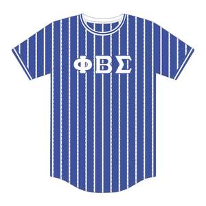 Phi Beta Sigma Blue Pinstripe Pullover Jersey de béisbol 100% malla de poliéster fraternidad griega ropa camiseta con bordado - Product Image 2