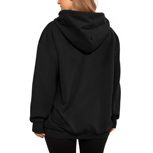 Vente la plus chaude, sweat-shirt à capuche oversize pour femmes, en molleton de coton, à manches longues, à épaules tombantes, avec poignets troués, uni noir, taille plus - Product Image 2