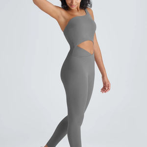 Combinaison de sport une pièce personnalisée pour femme, dos nu, respirante, à une bretelle, effet froncé, pour la gym, le fitness et le yoga - Product Image 6