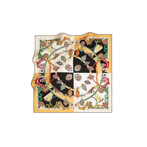 Beige Black Cotton Square Scarf-Handkerchief Style - Product Image 1