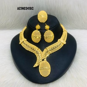 Elegant 24K Gold Plated Oval Pendant Charm Necklace African Jewelry Set for Women Fashion - Product Image 5