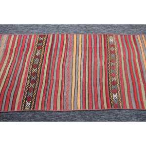 Tapis turc 2,6 x 11,2 pieds, tapis Kilim, tapis rayé arc-en-ciel en laine - Product Image 4