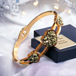 คุณภาพสูงทอง Electroplated สแตนเลสเปิดสร้อยข้อมือกําไลข้อมือเปรู Pyrite กําไลข้อมือสร้อยข้อมือเครื่องประดับสําหรับผู้หญิงสาว - Product Image 2