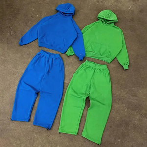 Conjunto de Sudadera con capucha lisa de algodón de peso pesado del fabricante para hombre, ropa de calle de gran tamaño con logotipo estampado personalizado, con capucha para correr en invierno - Product Image 1