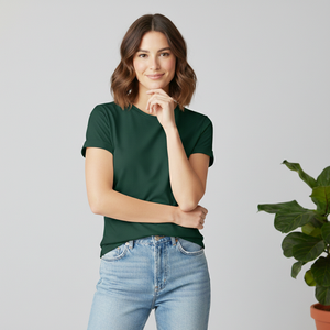 T-shirts en coton mélangé respirant vert foncé écologiques pour femmes avec logo et design personnalisés - Prix de gros anti-boulochage - Product Image 2