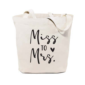 Miss Mrs. Wedding Cotton Canvas Tote Bag Large Capacity Durable Washable Embroidery Solid Color Open for Summer Autumn - Product Image 1