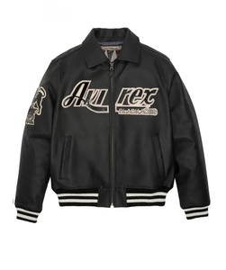 High Quality Customized Avirex <b>Men's</b> Winter Cow Skin Leather Stand Collar <b>Jacket</b> Trending Fashionable in Factory Price - Product Image 1