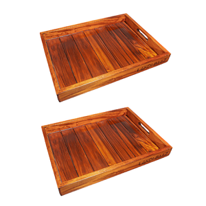 Plateau de service de restauration rapide en bambou rectangulaire de luxe avec poignée plat en bois naturel pour le service de fête - Product Image 4