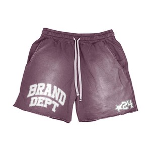Women Acid Wash Shorts 420 GSM Cotton Polyester Fleece Beige Raw Hem Custom Screen Print Logo Casual Fit women's shorts - Product Image 2