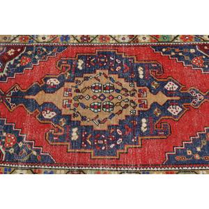 Tapis turc d'appoint 3,5x6,4 pieds, tapis vintage, tapis en laine rouge et bleu ombré - Product Image 5