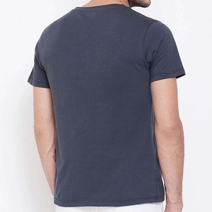 T-shirt pour homme bleu foncé à manches courtes, col rond, coupe classique, décontracté, 100% coton jersey tricoté, couleur unie, teinture unie, t-shirts d'été - Product Image 5