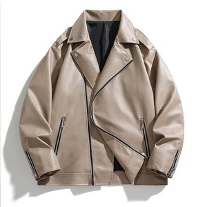 Chaqueta de motorista para hombre, color marrón lavanda, piel de oveja auténtica, piel de anilina con forro de viscosa acolchado, cuello con capucha y cremallera de tela - Product Image 3