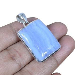 925 pendentif en argent Sterling bleu dentelle agate pierre précieuse bijoux fins cadeau de fiançailles pendentif avec 925 timbre pendentif en argent bijoux - Product Image 1
