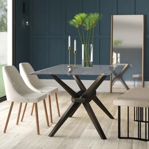 White Marble <b>Dining</b> <b>Table</b> Extendable Square Glass Top 6 Seater Gold Finish Modern Design <b>Coffee</b> <b>table</b> With High Quality - Product Image 1
