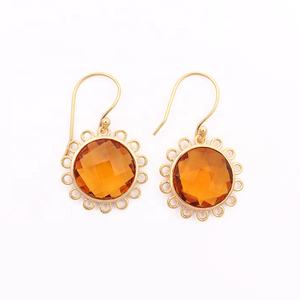 Pendientes colgantes de amatista púrpura chapados en oro hechos a mano, joyería de piedras preciosas para mujer con forma de flor, Pendientes colgantes de moda, alambre para la oreja - Product Image 5