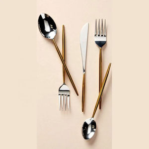 Juego de cubiertos de latón más vendidos de 5 con mango de color gris y cubiertos de cabeza de acero inoxidable con espejo para restaurante y hotel - Product Image 5