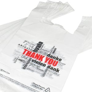 Impressionnant T-shirt à poignée de gilet personnalisé sac de remerciement qualité supérieure prix d'usine en gros compostable biodégradable - Product Image 3